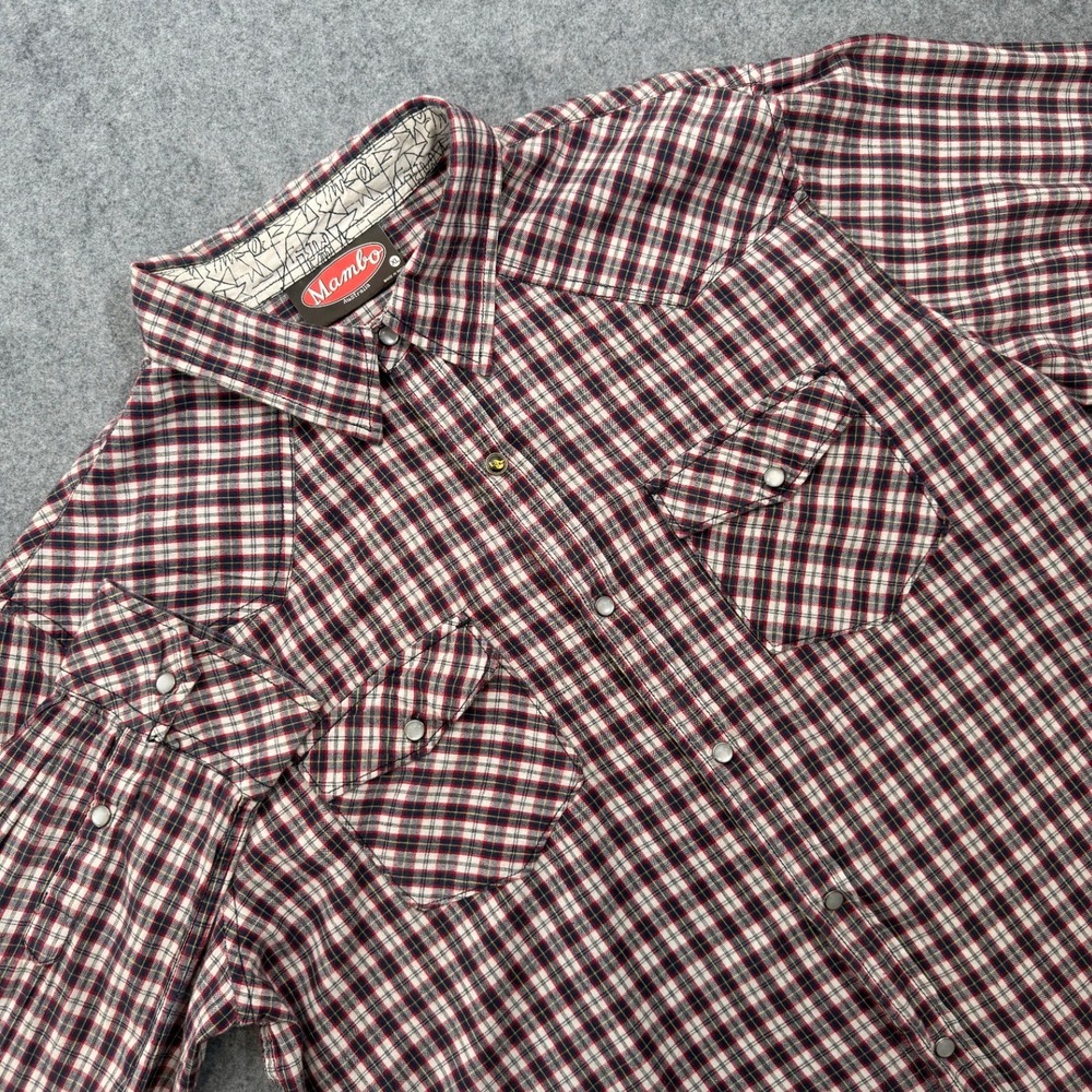 Mambo Men's XL Red Plaid Western Pearl Snap Long Sleeve Cotton Shirt Music